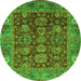 Round Machine Washable Oriental Green Traditional Area Rugs, wshabs3743grn