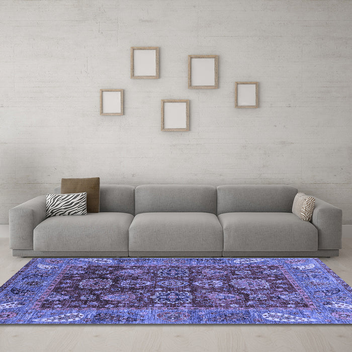 Machine Washable Oriental Blue Traditional Rug in a Living Room, wshabs3743blu