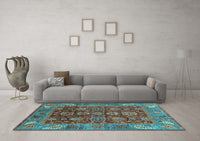 Machine Washable Oriental Light Blue Traditional Rug, wshabs3743lblu