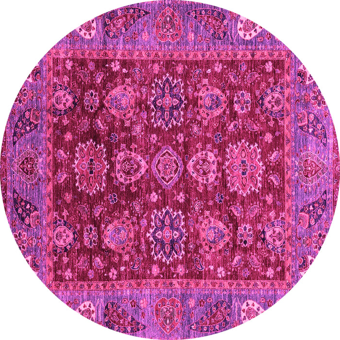 Round Machine Washable Oriental Pink Traditional Rug, wshabs3743pnk