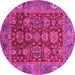 Round Machine Washable Oriental Pink Traditional Rug, wshabs3743pnk