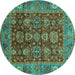 Round Oriental Turquoise Traditional Rug, abs3743turq