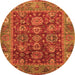 Round Machine Washable Oriental Orange Traditional Area Rugs, wshabs3743org