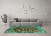 Machine Washable Oriental Turquoise Traditional Rug, wshabs3743turq