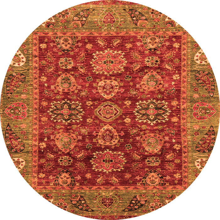 Round Oriental Orange Traditional Rug, abs3743org