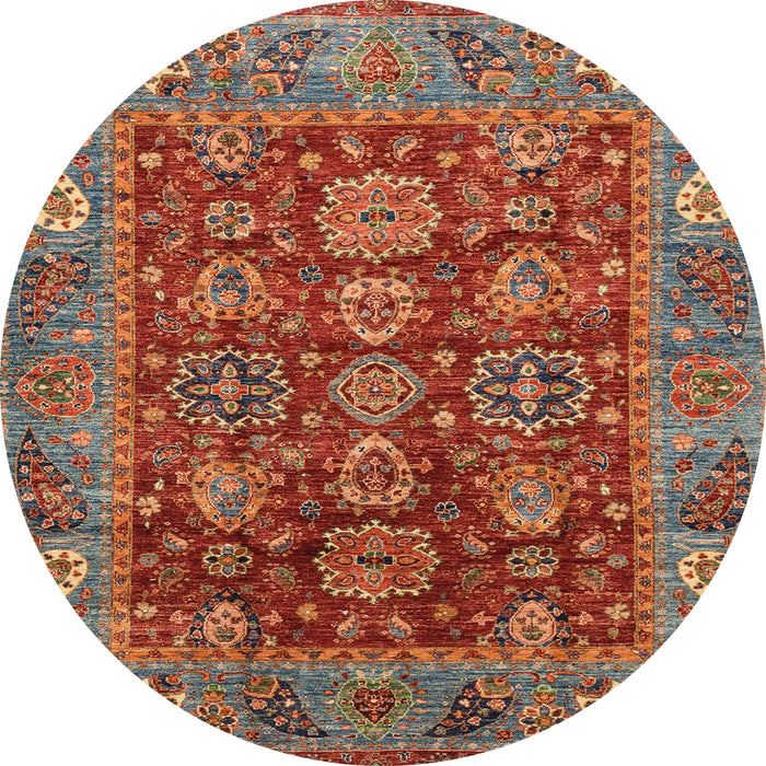 Round Abstract Orange Brown Oriental Rug, abs3743
