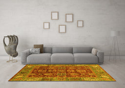 Machine Washable Oriental Yellow Traditional Rug in a Living Room, wshabs3743yw