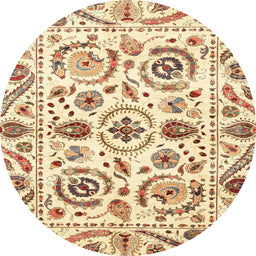 Round Machine Washable Abstract Sun Yellow Rug, wshabs3744