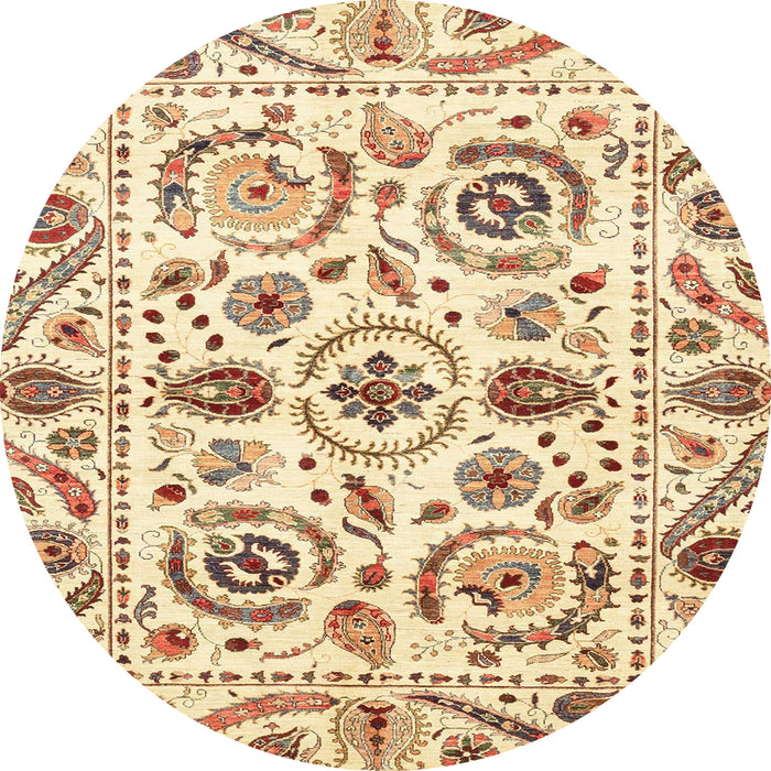 Round Machine Washable Abstract Sun Yellow Rug, wshabs3744