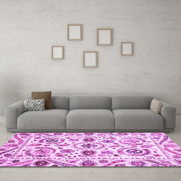 Machine Washable Abstract Purple Modern Area Rugs in a Living Room, wshabs3744pur