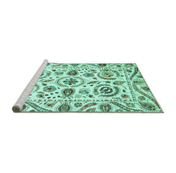 Sideview of Machine Washable Abstract Turquoise Modern Area Rugs, wshabs3744turq
