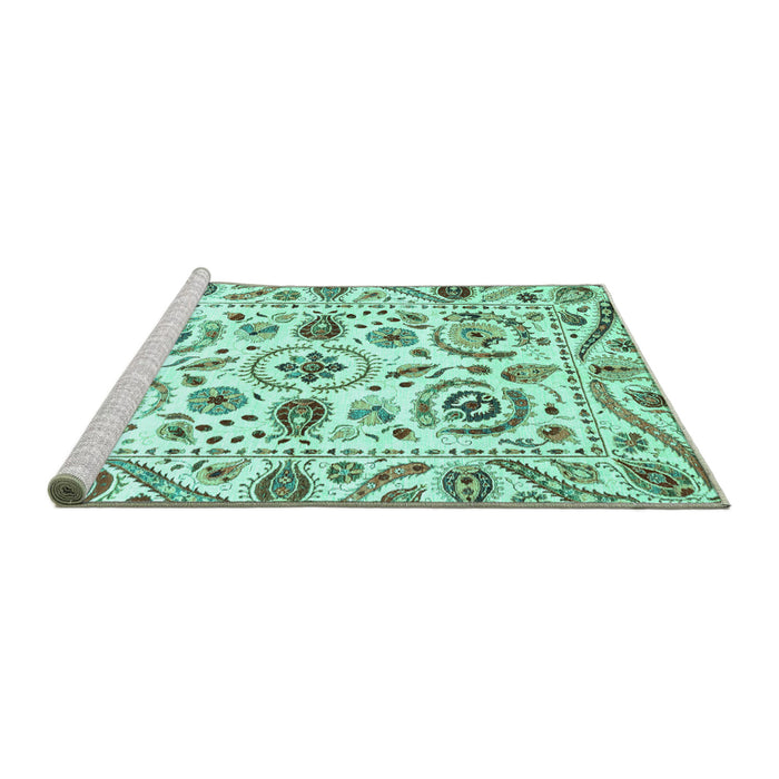 Sideview of Machine Washable Abstract Turquoise Modern Area Rugs, wshabs3744turq