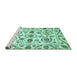 Sideview of Machine Washable Abstract Turquoise Modern Area Rugs, wshabs3744turq