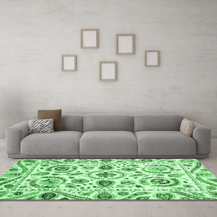 Machine Washable Abstract Emerald Green Modern Area Rugs in a Living Room,, wshabs3744emgrn