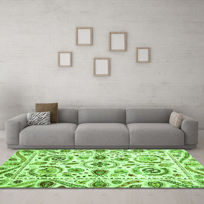 Machine Washable Abstract Green Modern Area Rugs in a Living Room,, wshabs3744grn