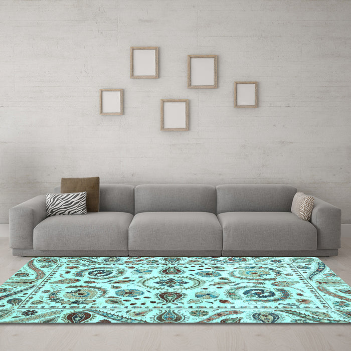 Machine Washable Abstract Light Blue Modern Rug in a Living Room, wshabs3744lblu