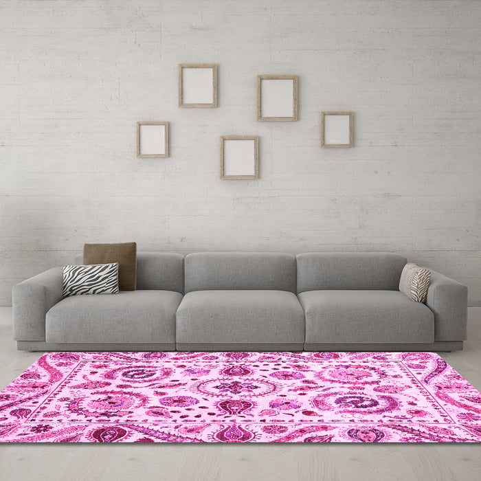 Machine Washable Abstract Pink Modern Rug in a Living Room, wshabs3744pnk