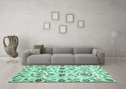 Machine Washable Abstract Turquoise Modern Area Rugs in a Living Room,, wshabs3744turq