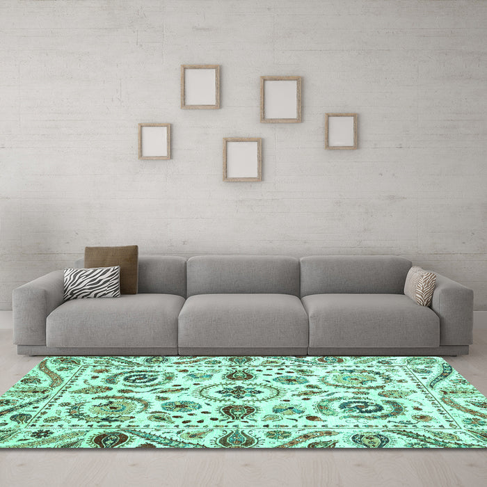Machine Washable Abstract Turquoise Modern Area Rugs in a Living Room,, wshabs3744turq