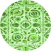 Round Machine Washable Abstract Green Modern Area Rugs, wshabs3744grn