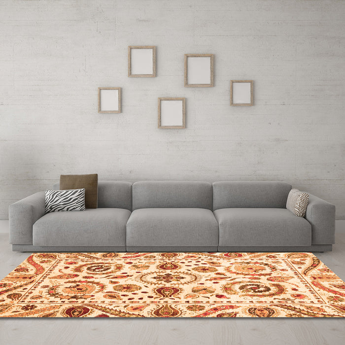 Machine Washable Abstract Orange Modern Area Rugs in a Living Room, wshabs3744org