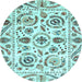 Round Abstract Light Blue Modern Rug, abs3744lblu