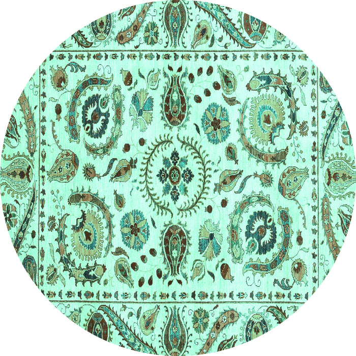Round Machine Washable Abstract Turquoise Modern Area Rugs, wshabs3744turq