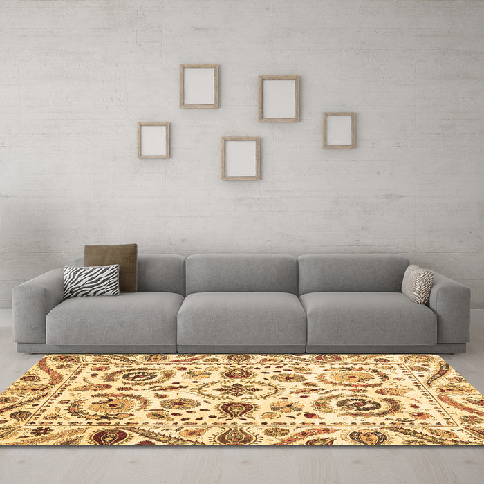 Machine Washable Abstract Brown Modern Rug in a Living Room,, wshabs3744brn