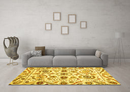 Machine Washable Abstract Yellow Modern Rug in a Living Room, wshabs3744yw