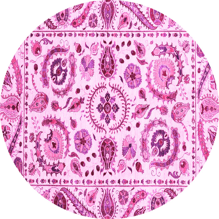 Round Machine Washable Abstract Pink Modern Rug, wshabs3744pnk