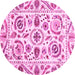 Round Machine Washable Abstract Pink Modern Rug, wshabs3744pnk