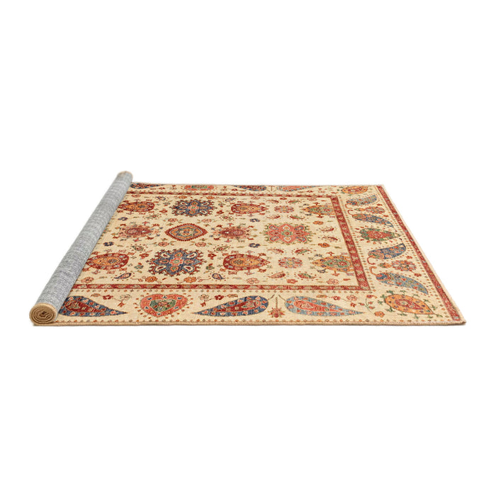 Sideview of Machine Washable Abstract Brown Gold Rug, wshabs3745