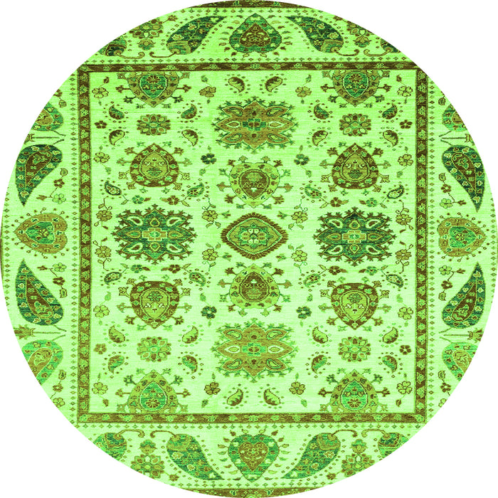 Round Machine Washable Abstract Green Modern Area Rugs, wshabs3745grn