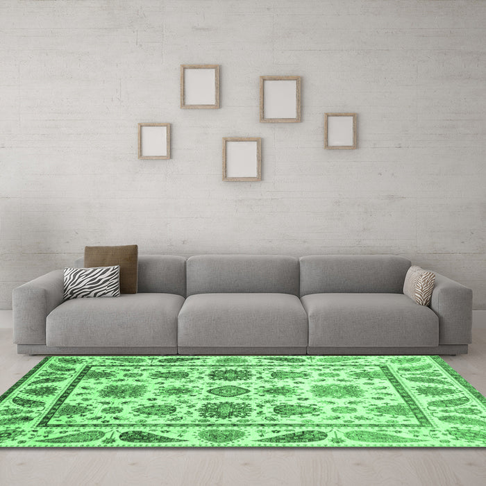 Machine Washable Abstract Emerald Green Modern Area Rugs in a Living Room,, wshabs3745emgrn