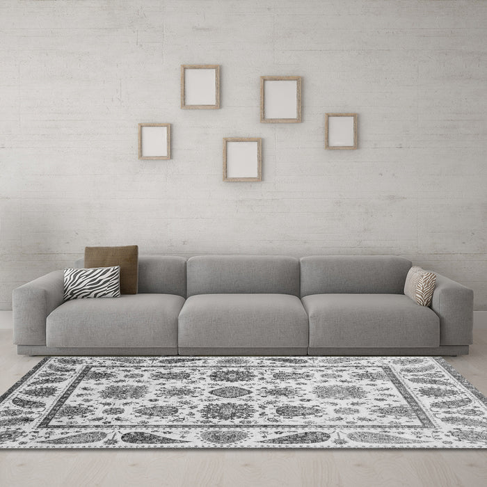 Machine Washable Abstract Gray Modern Rug in a Living Room,, wshabs3745gry