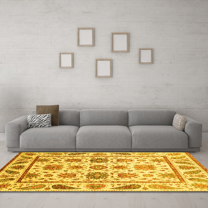 Machine Washable Abstract Yellow Modern Rug in a Living Room, wshabs3745yw