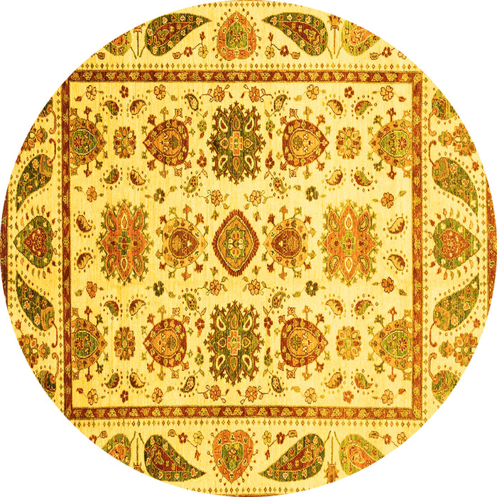 Round Machine Washable Abstract Yellow Modern Rug, wshabs3745yw