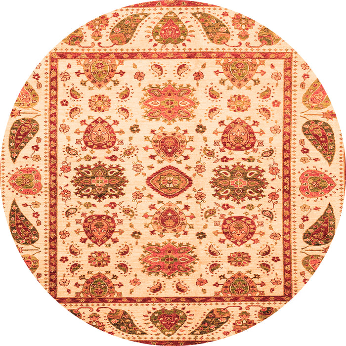 Round Machine Washable Abstract Orange Modern Area Rugs, wshabs3745org