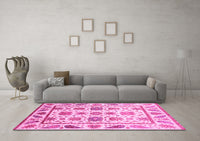 Machine Washable Abstract Pink Modern Rug, wshabs3745pnk