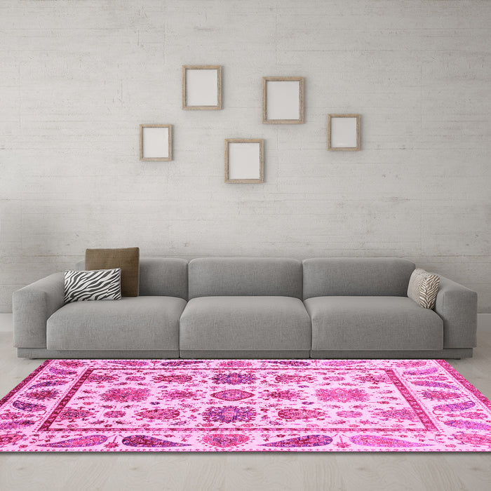 Machine Washable Abstract Pink Modern Rug in a Living Room, wshabs3745pnk
