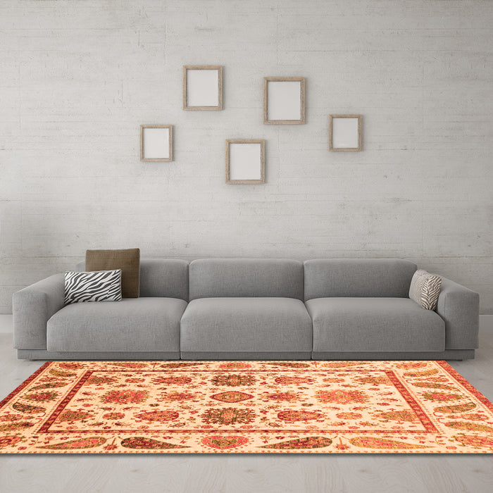 Machine Washable Abstract Orange Modern Area Rugs in a Living Room, wshabs3745org