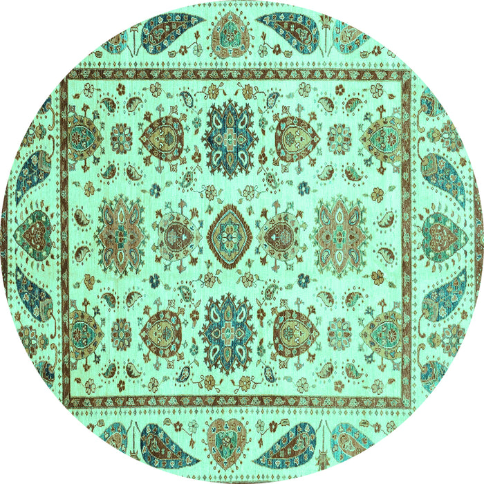 Round Machine Washable Abstract Turquoise Modern Area Rugs, wshabs3745turq