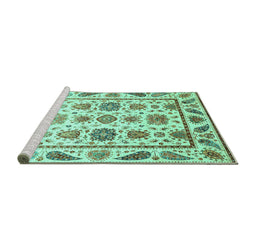 Sideview of Machine Washable Abstract Turquoise Modern Area Rugs, wshabs3745turq