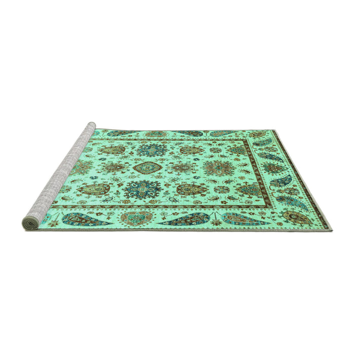 Sideview of Machine Washable Abstract Turquoise Modern Area Rugs, wshabs3745turq