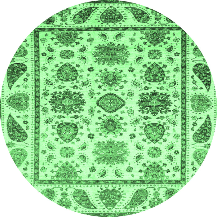 Round Machine Washable Abstract Emerald Green Modern Area Rugs, wshabs3745emgrn