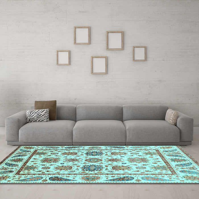 Machine Washable Abstract Light Blue Modern Rug in a Living Room, wshabs3745lblu
