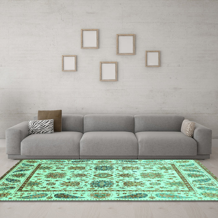 Machine Washable Abstract Turquoise Modern Area Rugs in a Living Room,, wshabs3745turq