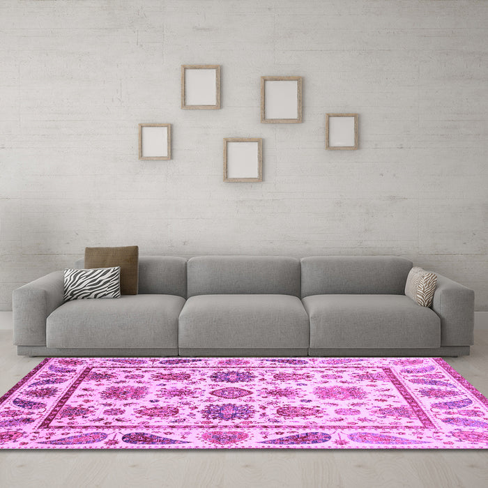Machine Washable Abstract Purple Modern Area Rugs in a Living Room, wshabs3745pur