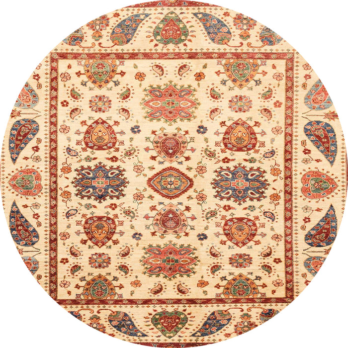 Round Machine Washable Abstract Brown Gold Rug, wshabs3745