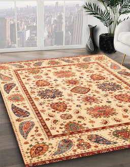 Machine Washable Abstract Brown Gold Rug in a Family Room, wshabs3745